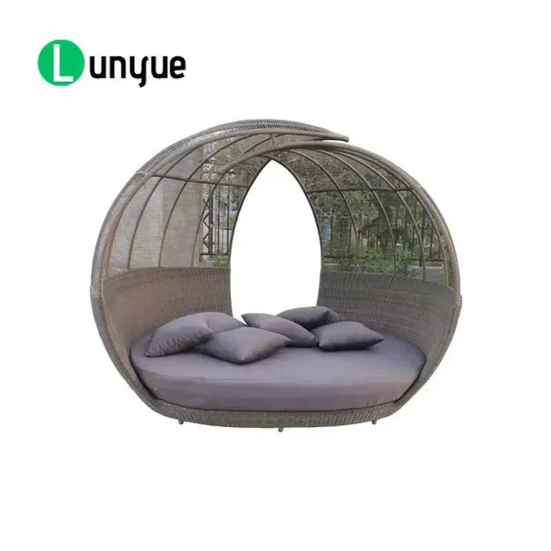 Round Rattan Garden Sofa Bed Outdoor Furniture Leisure Daybed for Patio Yard Poolside Weather Resistant Wicker Design