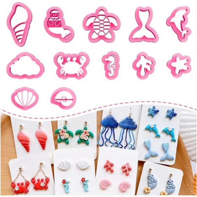 Mini Marine Life Series 12pcs New Soft Pottery Polymer Clay Cutter Jewelry Earrings Decoration Modeling Handmade Cutting Tools