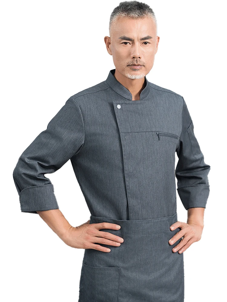 Camisa de manga larga para Chef de Hotel, uniforme de cocina, chaqueta de cocina para restaurante, abrigo de cocinero, ropa de trabajo de camarero de panadería, conjunto de bolsillo con cuello levantado