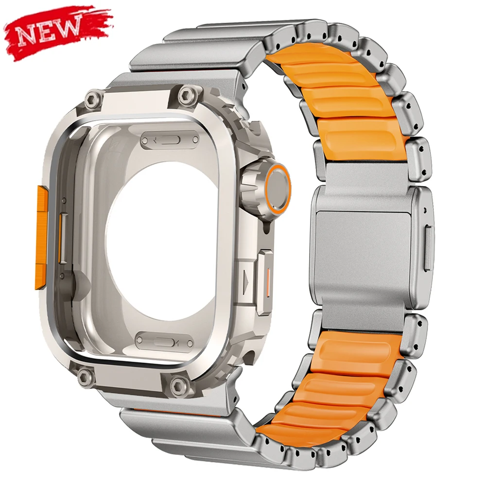 Silicone Magnetic Strap for Apple Watch Series 11/10 46mm Luxury Metal Band Alloy Case Iwatch 11 10 46mm Protector Frame Cover