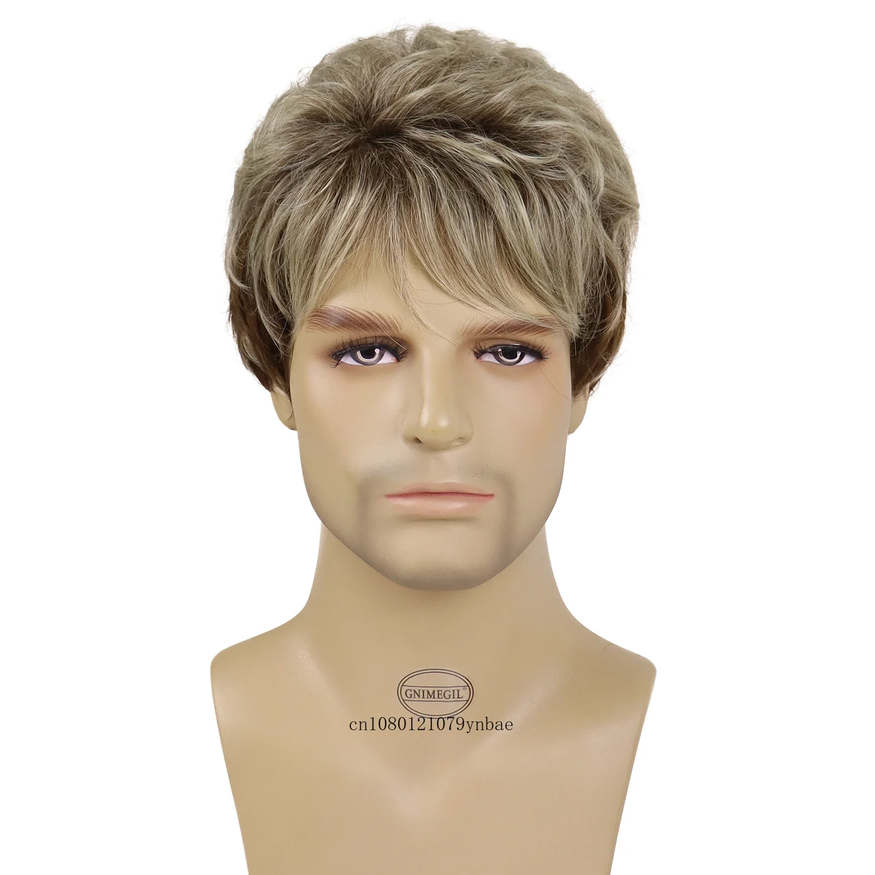 Short Haircuts for Men Synthetic Fiber Natural Wig with Bangs Blonde Ombre Brown Wig Costume Party Salon Rose Net Father Wigs