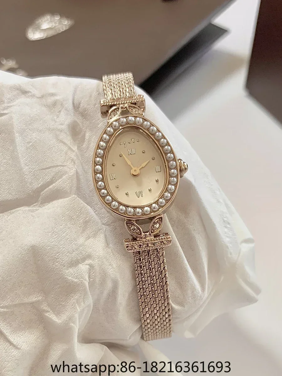 Agete retro watch, female niche, high-end natural pearl bracelet watch, light luxury, fashionable and minimalist quartz watch