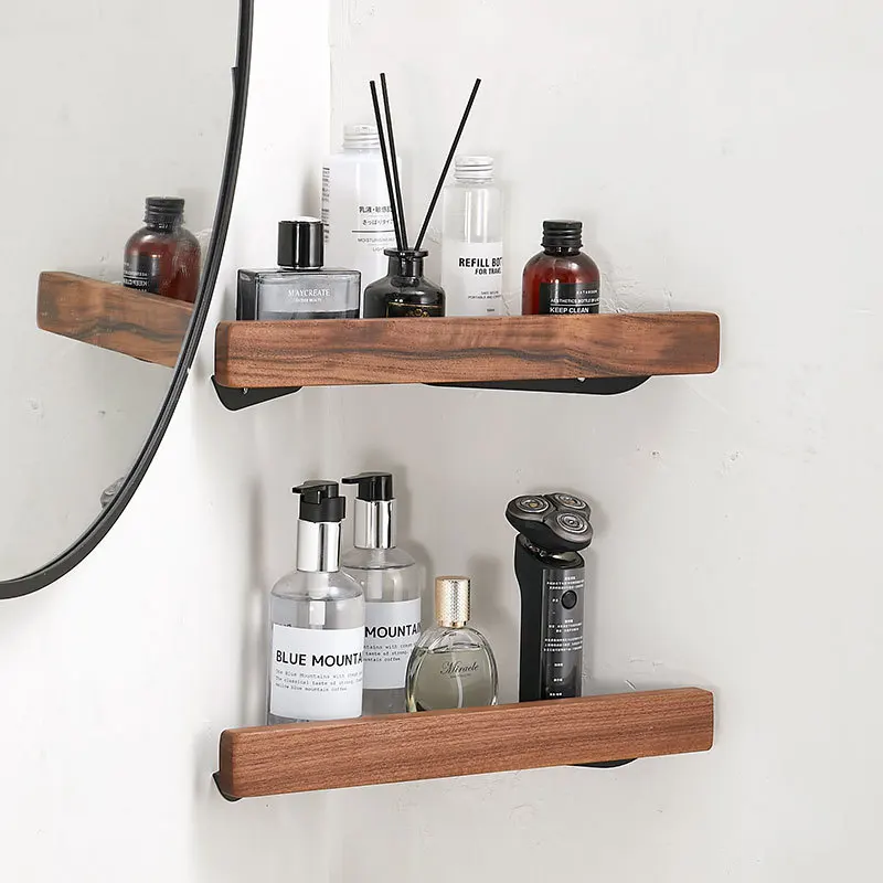 Bathroom Shelf Shampoo Holder Cosmetic Storage Rack Aluminum Solid Wood Wall-mounted Shelves for Bathroom Organizer Accessories