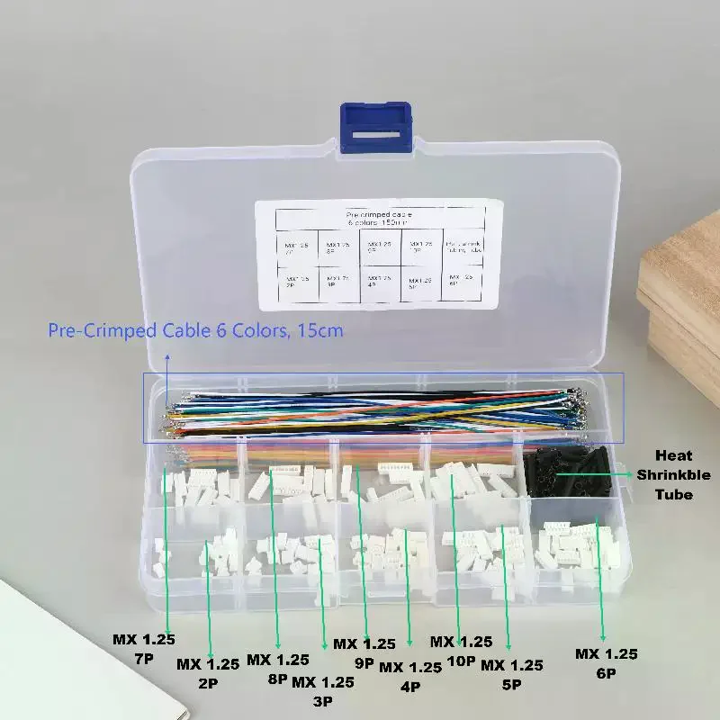 Pixhawk Compatible Connector Kit: 1.25mm Pitch Plug, Socket with Pre-Crimped Cables, JST Molex PicoBlade