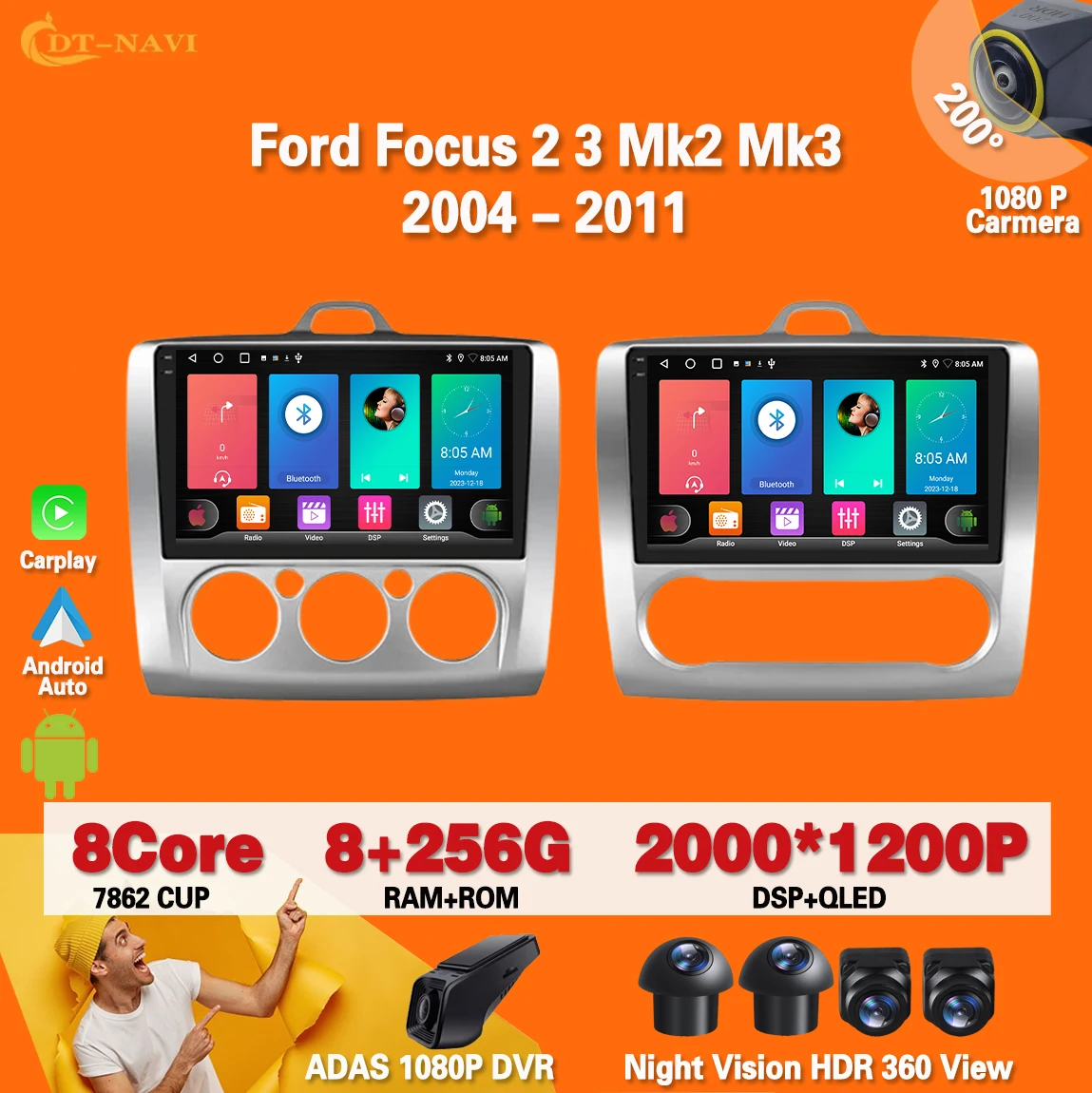 

7862 CPU For Ford Focus 2 3 Mk2 Mk3 2004 2005 - 2011 Navigation GPS Car Radio Android Auto Stereo BT Head Unit 4G WIFI carplay