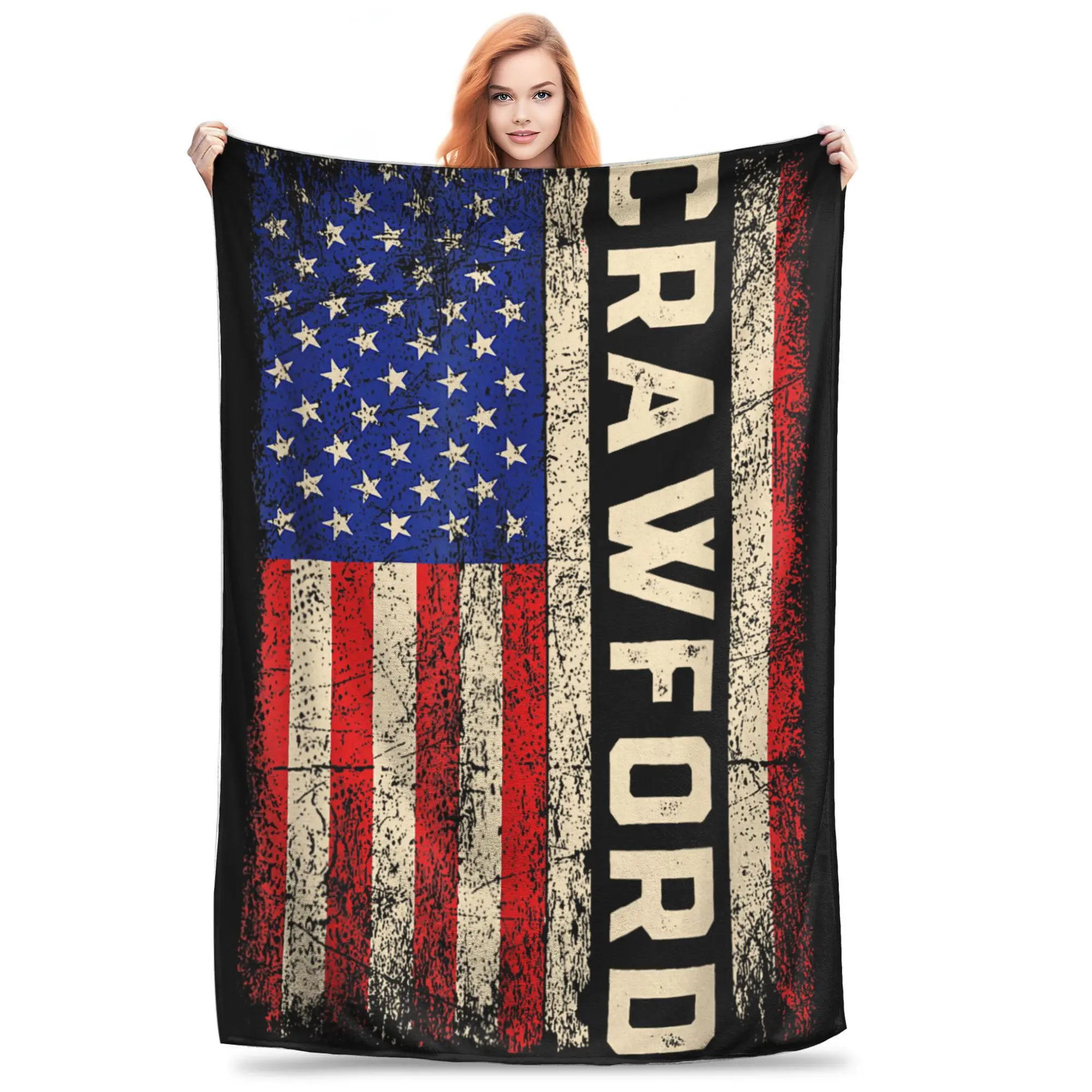 Crawford Boxing American Flag Blanket  Warm Soft Fashion Plush Bedding Throws For Girls Boys Home Decor Bedspread Bed Cover