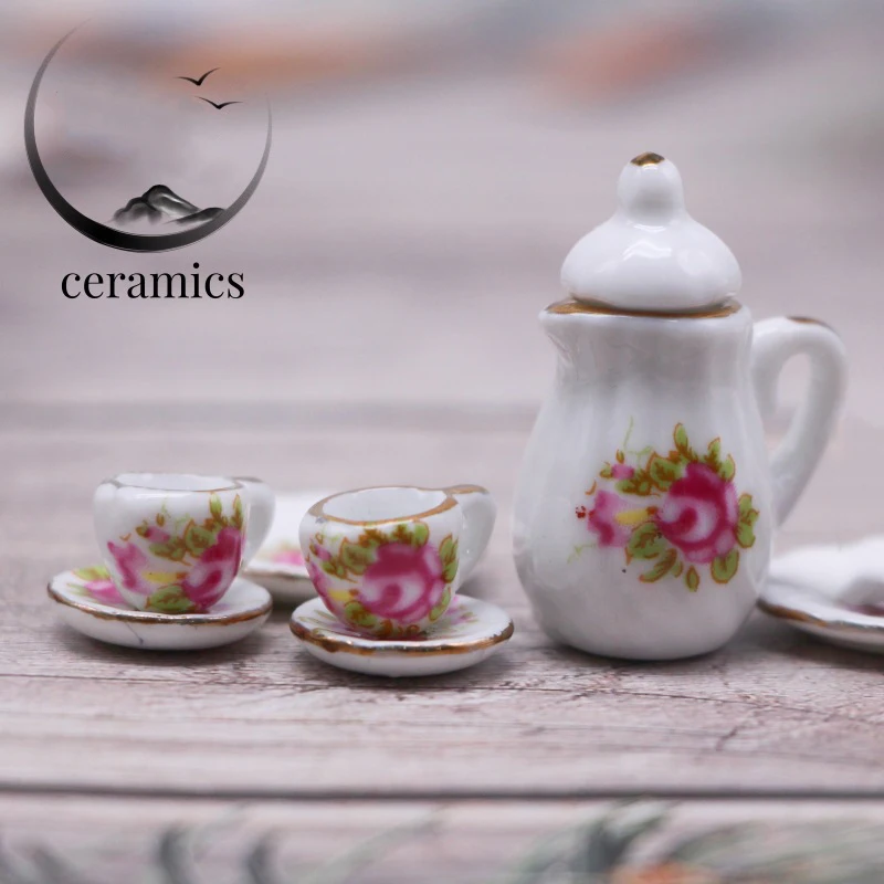 Doll House Mini Simulation Ceramic Tea Set Decoration BJD Doll House Furniture Accessories