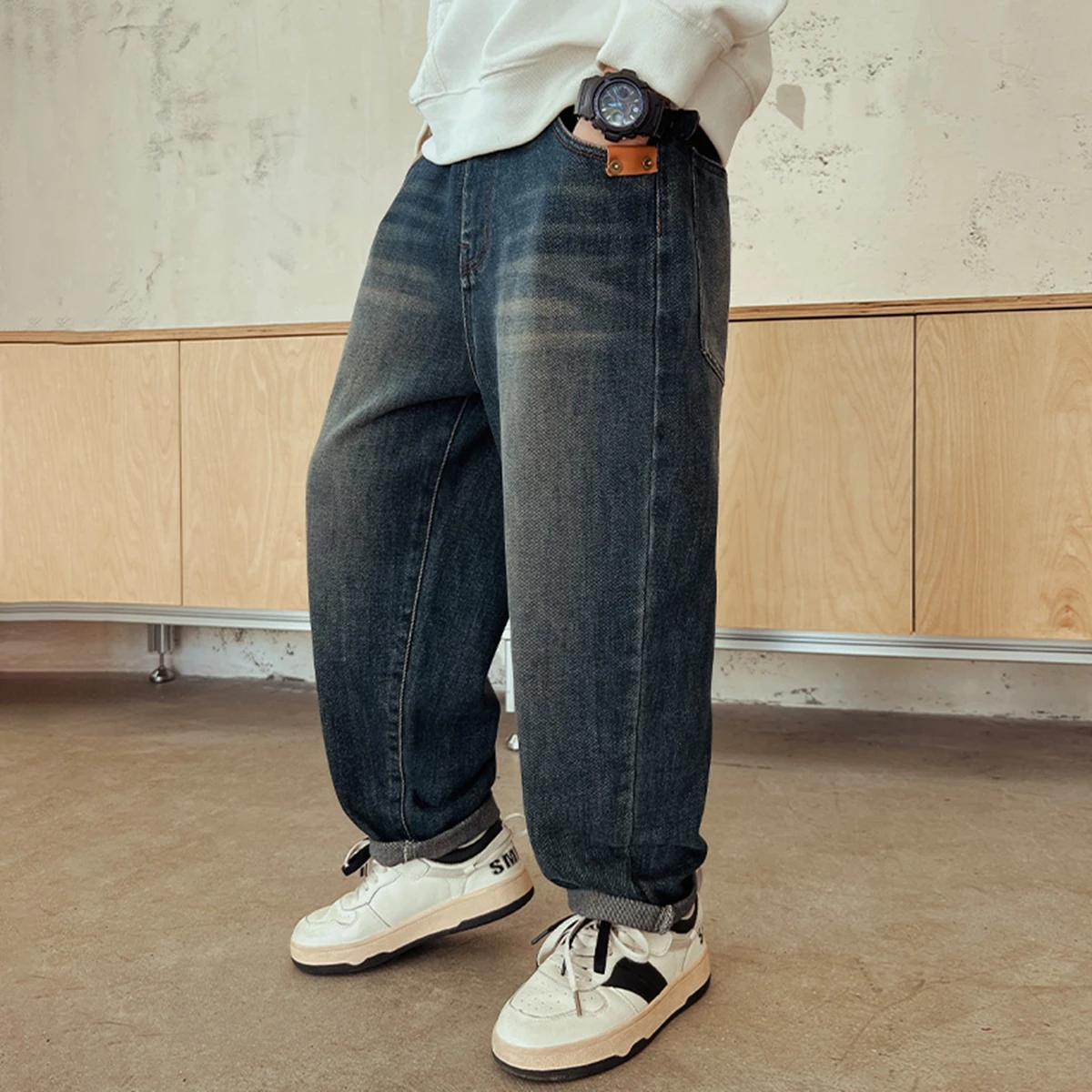 Hot Sale Children Letter Jeans with Pocket for Boy New Spring Elastic Waist Denim Pants High Quality Teenage Kids Jeans Trousers