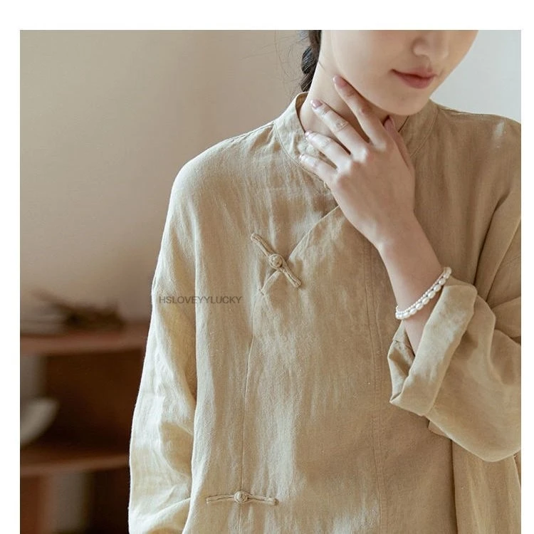Vintage Style Modified Slanted Placket Frog Button Dress  Mid-length One-piece  Daily Wear Summer Sping Qipao Dress
