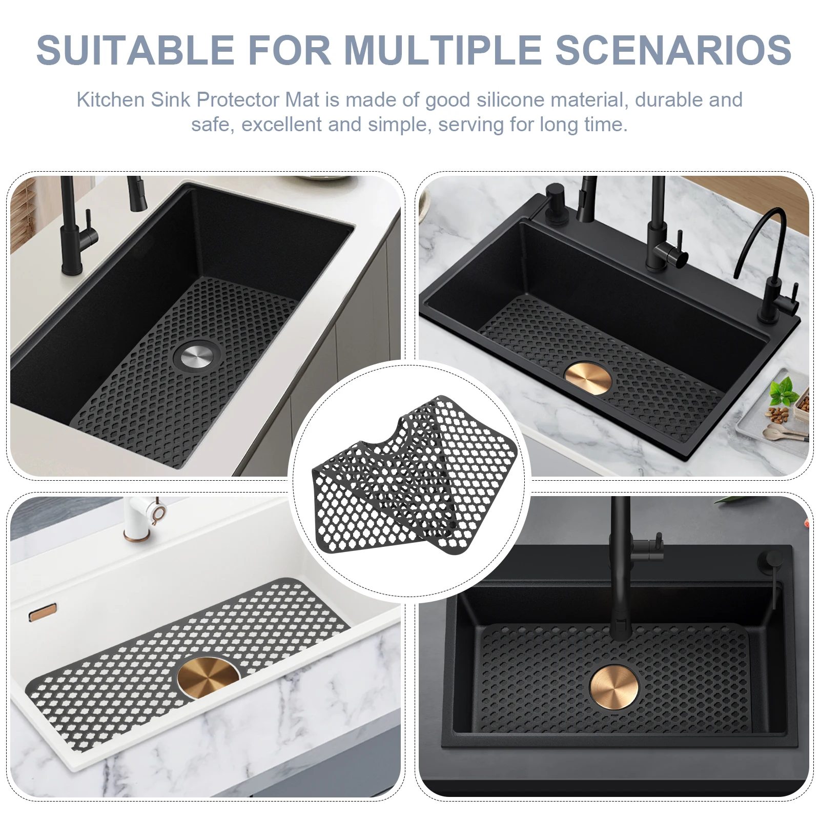 

Sink Silicone Draining Mat Kitchen Sink Protector Hollow Cushion Anti-Slip Draining Pad Durable Kitchen Accessories