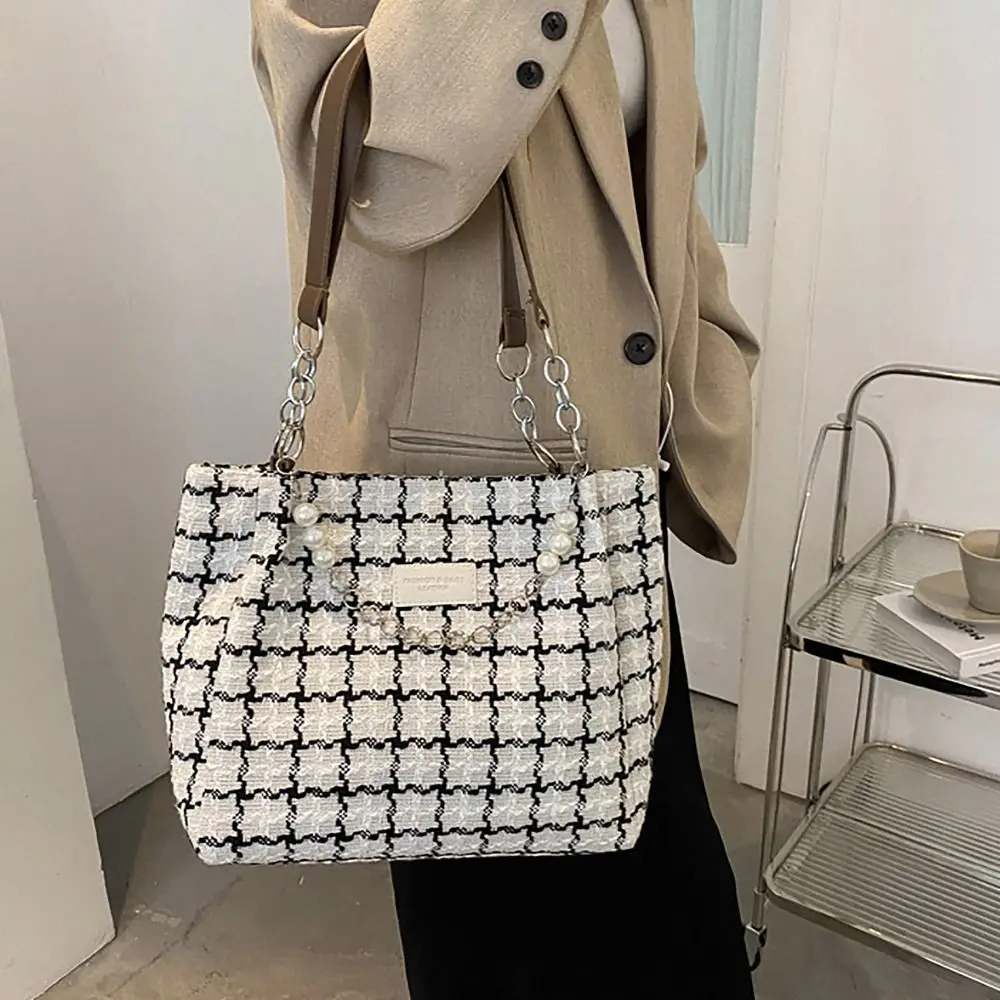 Pearl Chain Tote Bag Fashion Large Capacity Top Handle Handbag Commuting Bag Girls Gentlewoman