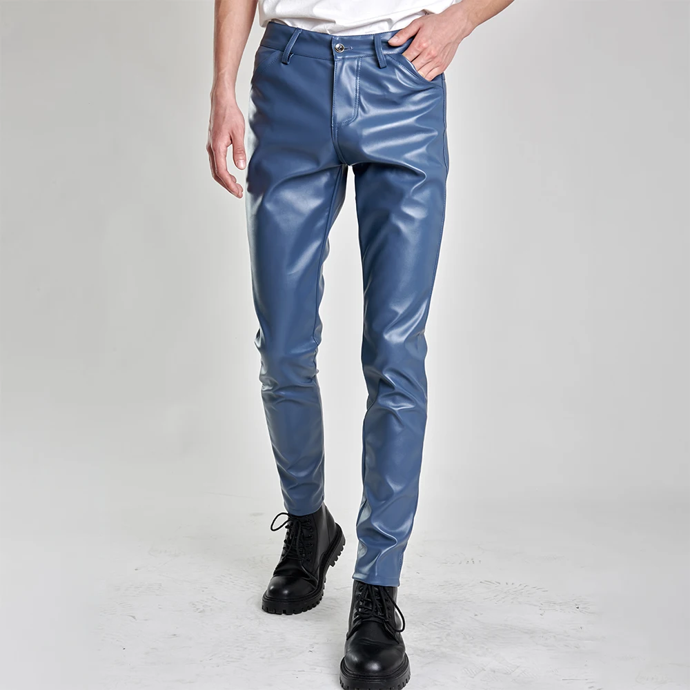 Herren-Lederhose, schmale Passform, Stretch, modische PU-Lederhose, Nachtclub, Party- und Tanzhose, dünn – Detail 6