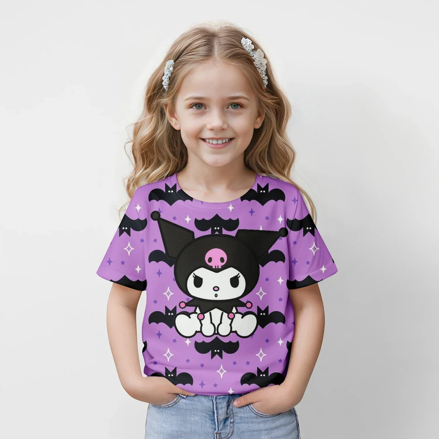 

Summer Kuromi T-shirt Short Sleeve Fashion Cool Breathable Casual Children and Teenagers Same Style 3D Casual Fashion T-shirt