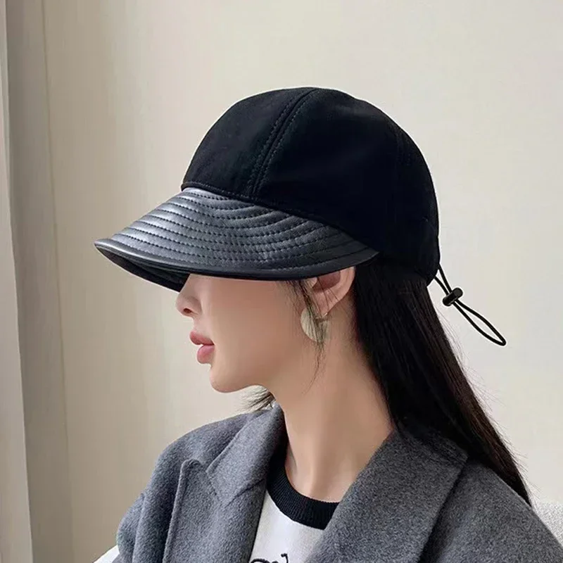 Novelty Suede Bucket Hat Women Winter Genuine Leather Fisherman's Caps Female Korean Fashion Big Brim Outdoor Sombrero Street