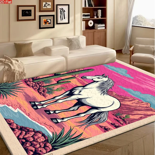 Vintage Western Horse Cactus Art Print Carpet Flooring for Home Interior Decoration