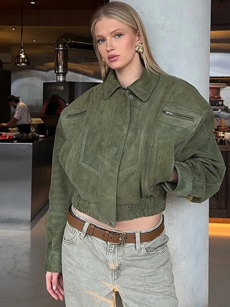 

2025 Winter Suede Bomber Jackets For Women Outerwears Oversized Jacket Woman Streetwear Zip Women's Coats Padded Varsity Jackets