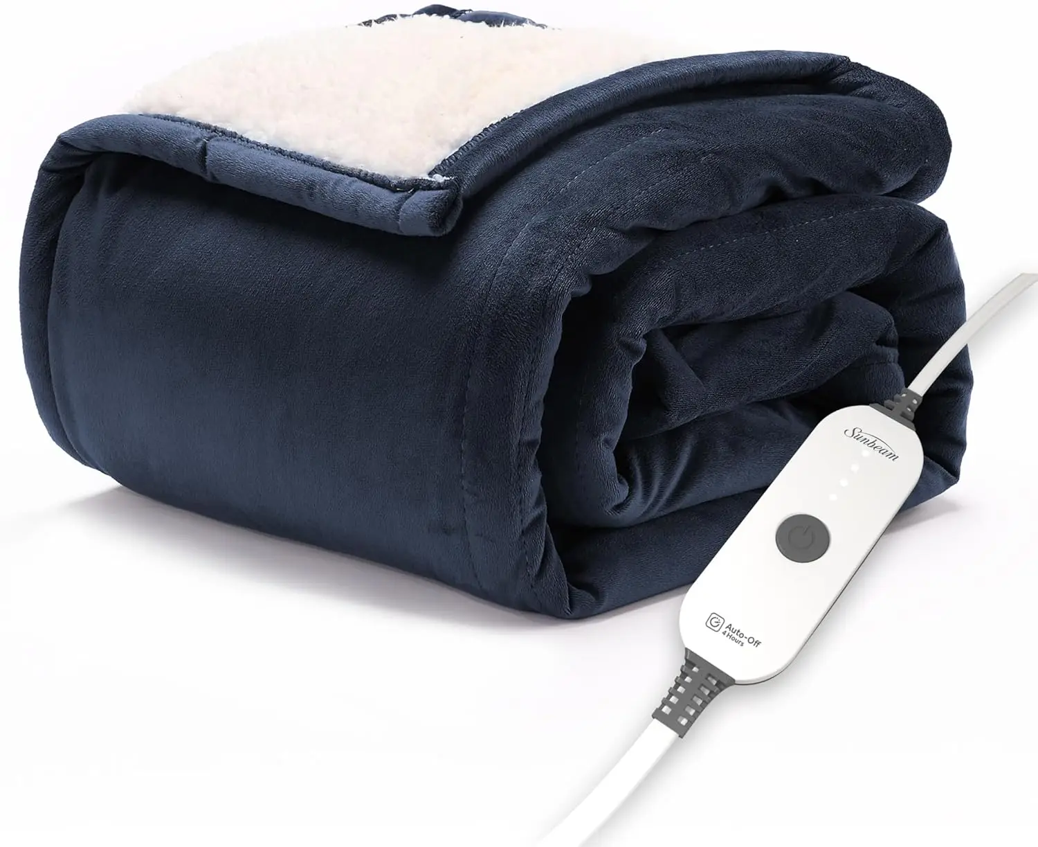 

Admiral Blue Heated Sherpa Throw Blanket, Adjustable Warmth, Auto Shut-Off for Cozy Comfort