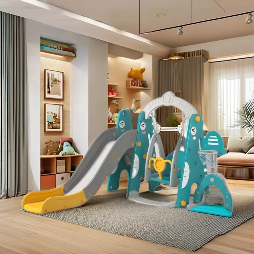 

High Quality Indoor PE Plastic Swing and Slide Set for Kids for Home Kindergarten Basketball Golf Small Playground Use