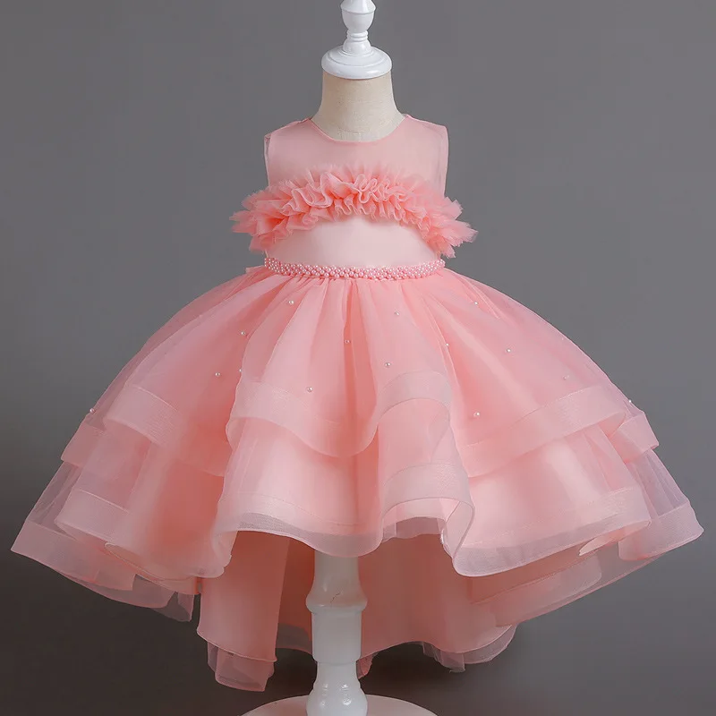 Children's Dress Princess Dress Summer New Girls Puffy Veil Tailing Dress Girls Wedding Dress Costume for Piano Performance