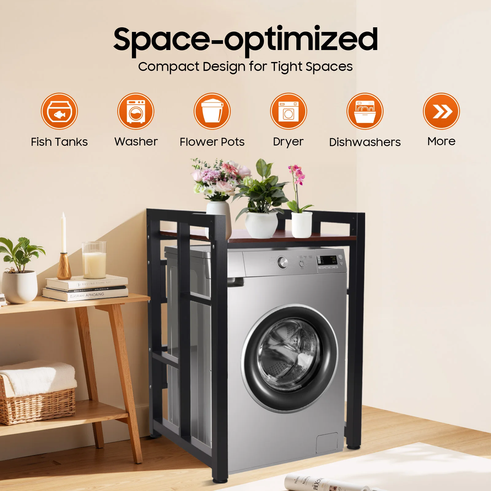 رف تخزين للغسالة والمجفف قابل للتعديل، رف منظم للحمام لتوفير المساحة، رف تخزين الغسالة والمجفف 190 كجم #2