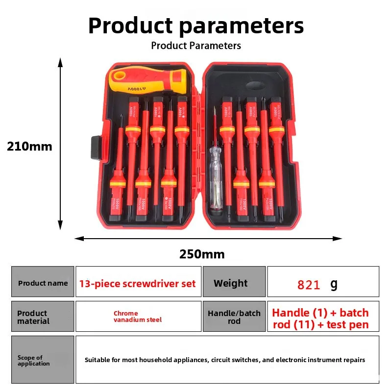 13-teiliges 1000V Isoliertes Schraubendreher-Set mit Magnetischen Pozidriv-Torx-Bits, Elektriker-Handwerkzeuge für Elektroreparaturen mit Aufbewahrungskoffer – Detail 1