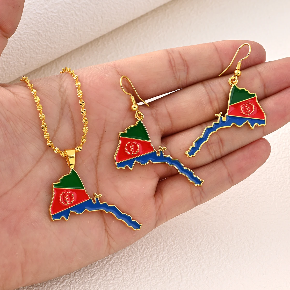 Eritrea Flag Pendant Necklaces and Earrings for Women Girls,I Love My Country,National Day