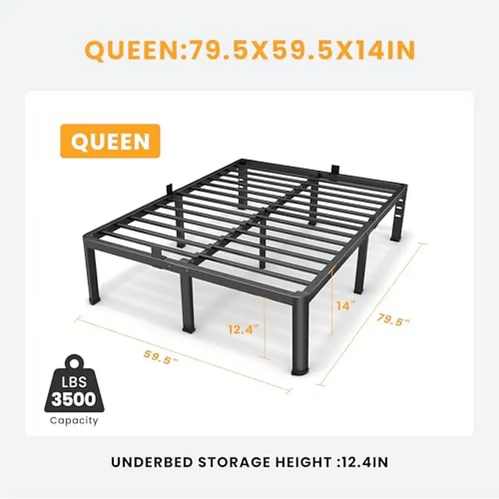 Queen Size Metalen Platform Bedframe Met Onderbedopslag Zware Constructie Niet-Geluidsontwerp Afgeronde Hoekvoet Gemakkelijk