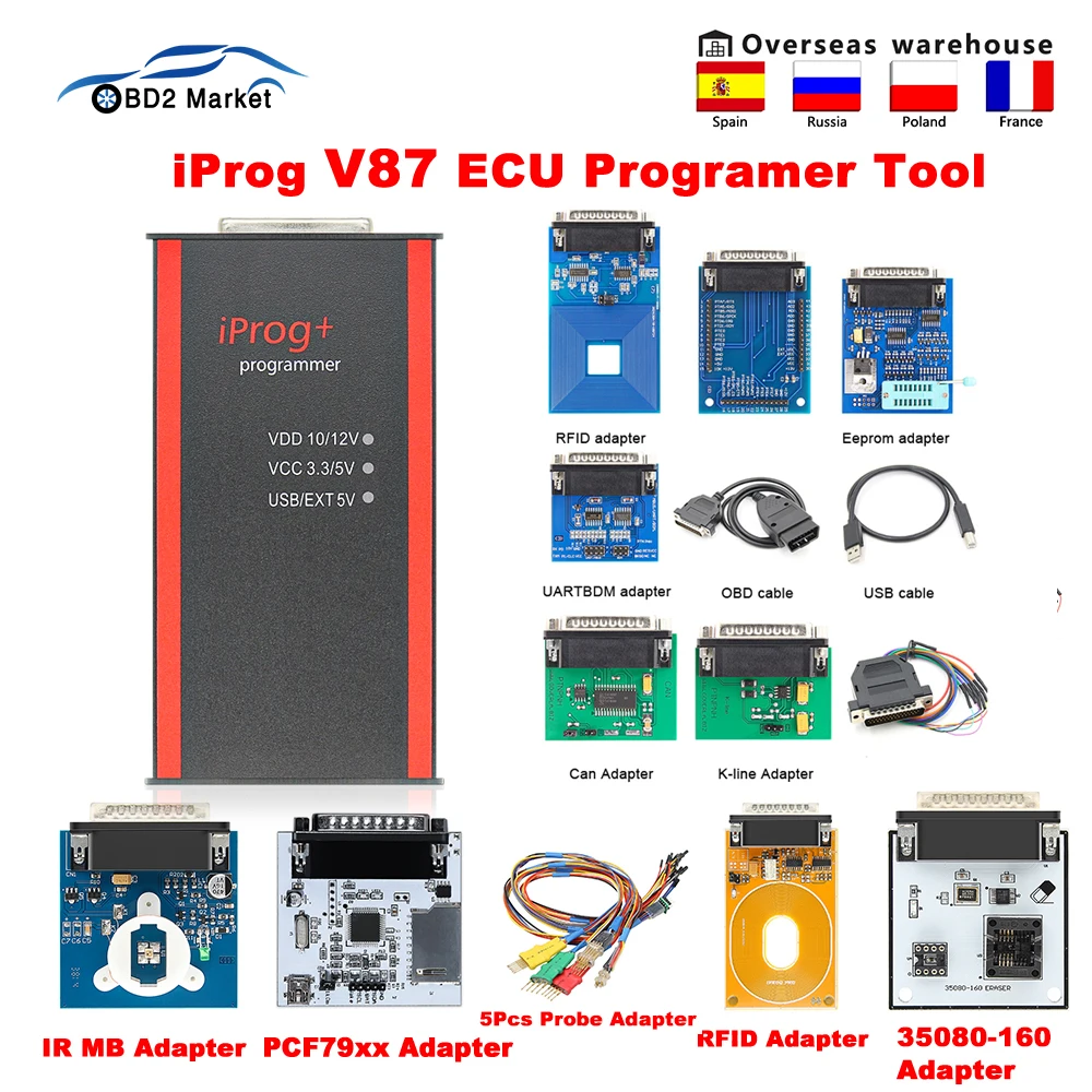 

Full IPROG Pro 2019 V87 ECU Key Programmer Iprog+ Eeprom IMMO Car Radio Airbag Reset Dashboard Kilometer PK DIGIPROG 3 Carprog