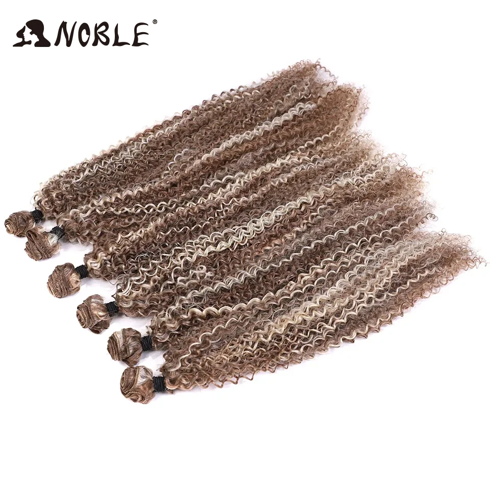 Noble Synthetic Hair Weave 20-24 Inch Afro Kinky Curly Ombre Blonde Hair Bundles  High Temperature Fiber For Women Hair Extensi