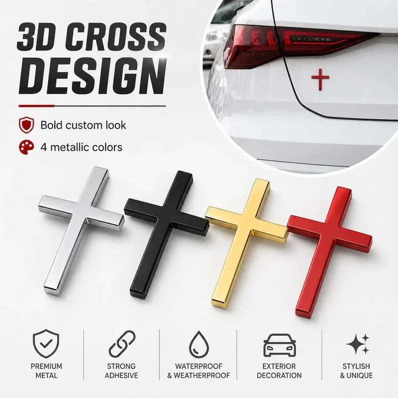 Car Modification Motorcycle Vehicle Decorative Metal Cross Badge Stickers 3D Stereo Cross Car Decal Protection Symbol  Accessory