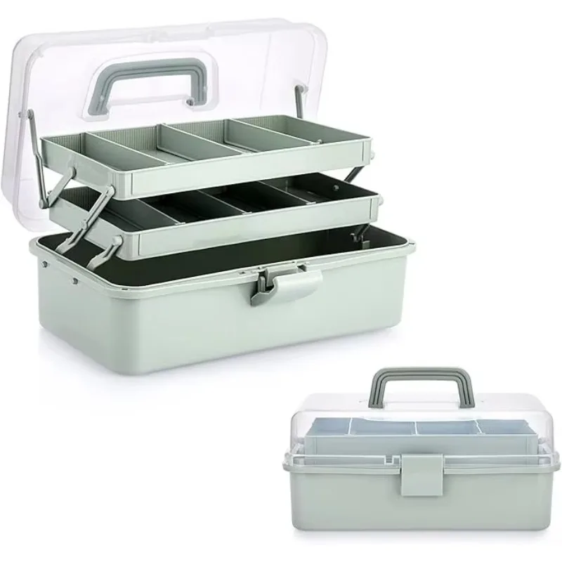 3-Layer Plastic Dividing Storage Craft Organizer with Adjustable Spacers and Portable Handled Multipurpose Home Utility Box