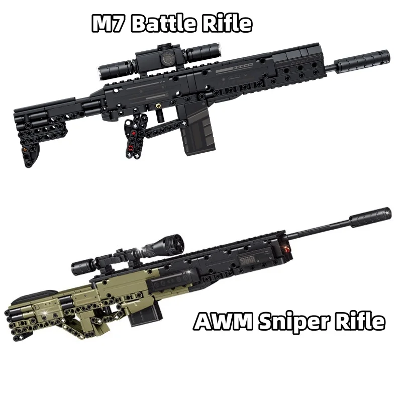 M7 Battle Rifle & AWM Sniper Rifle Building Blocks Set Adult Collectible Model Kit Simulation Military Construction Toy