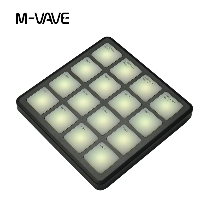 وسادات تحكم MIDI لاسلكية M-VAVE SMC-PAD للجيب باللون الأسود، وحدة تحكم MIDI محمولة مع 16 وسادات طبل MPC للمبتدئين