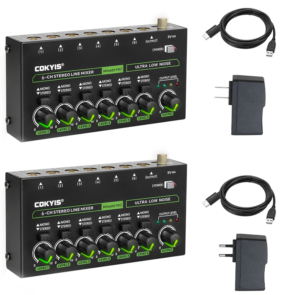 MIX600 Mini Headphone Amplifier 6 Channels Ultra-Compact Stereo Audio Amplifier 6.35mm Audio Mixer for Professionals Beginners