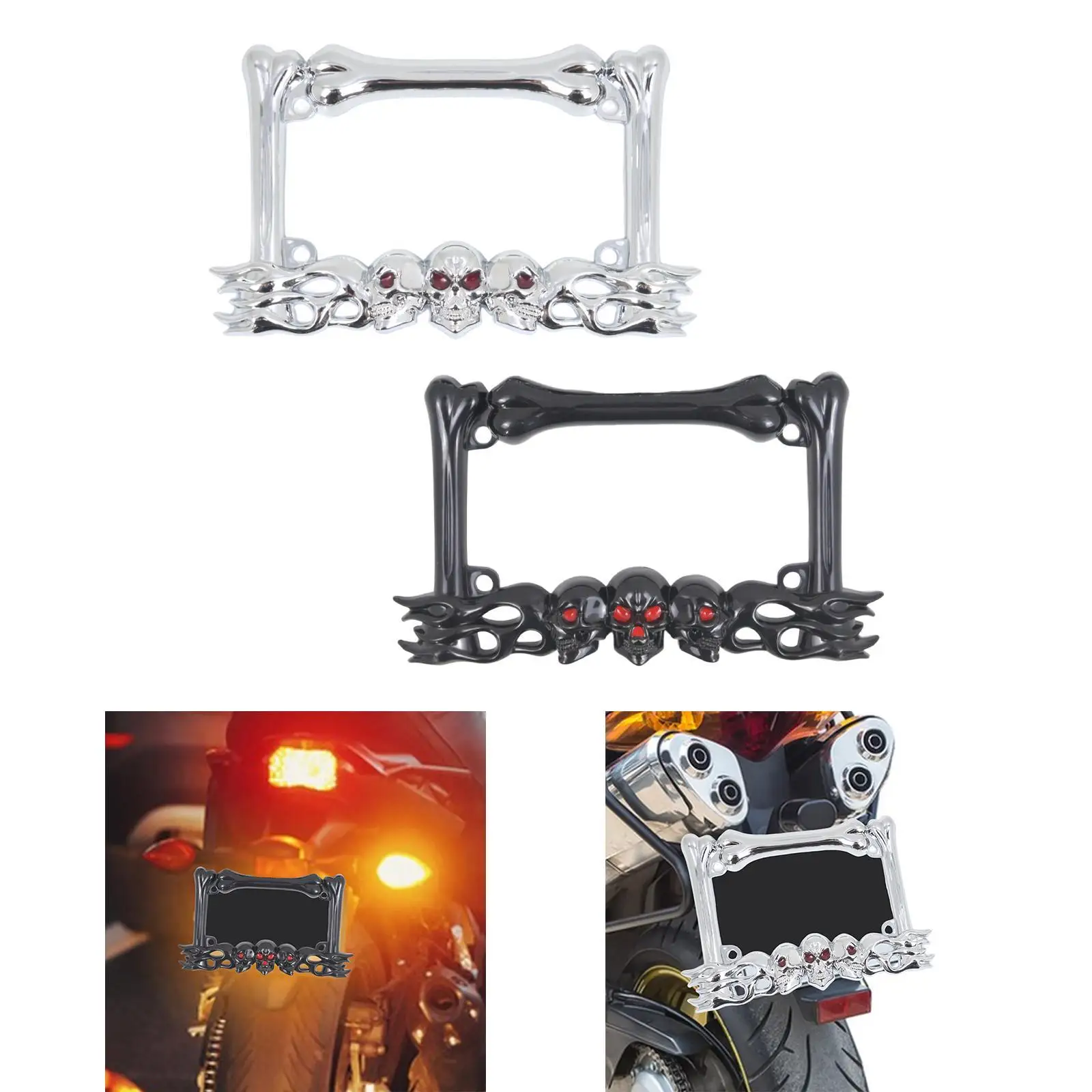 

Gothic Design Motorcycle License Plate Frame Plastic Skull Decor for Street Cruiser Bike Universal Fit