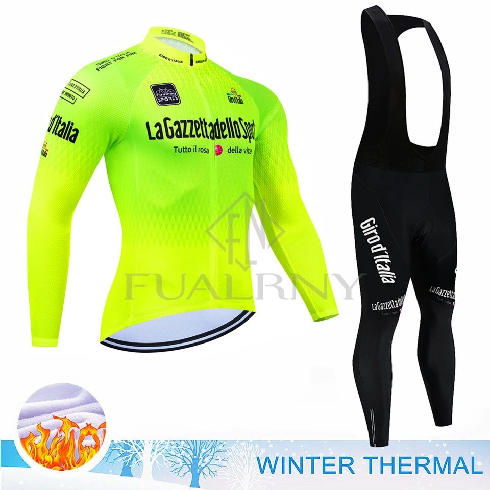 Winter Thermal Fleece Cycling Jersey Set Cycling Clothes Uniform Bike Fleece Jersey Sports Set Pants Man Bicycle Clothing Bib