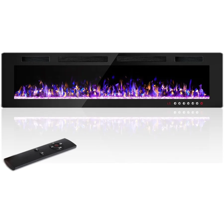 

72 Inch Electric Fireplace Inserts UltraThin Freestanding 750 1500W Electric Fireplace Heater Wall Mounted or Recessed Fireplac