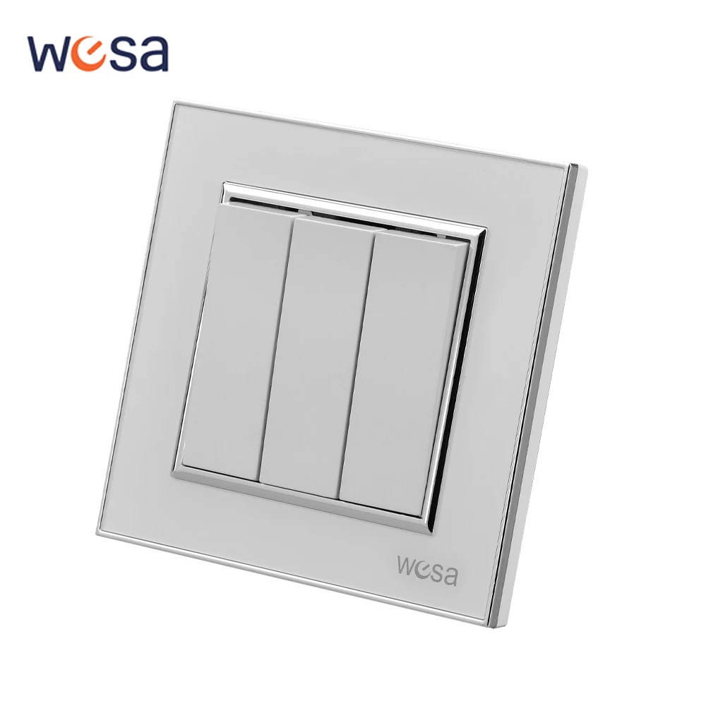 الأبيض تشغيل/إيقاف الكلاسيكية 3 عصابة 1 طريقة 250 فولت 16A التيار المتناوب جدار الروك التبديل الاتحاد الأوروبي القياسية لوحة أكريليك زر مفتاح الإضاءة مثبطات اللهب #1