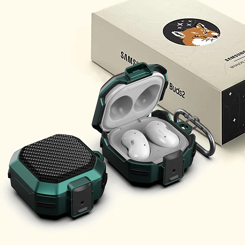 لسامسونج غالاكسي براعم 2 حالة ألياف الكربون الملمس التبديل مشبك سماعة حالة سماعة غطاء لسامسونج براعم 2 برو لايف شل