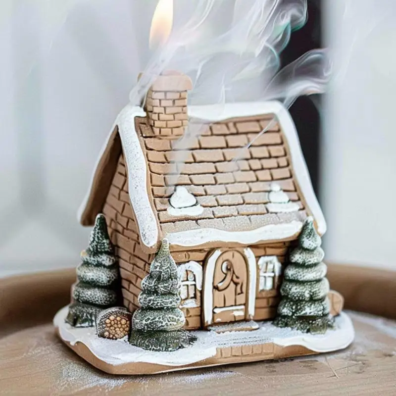 Christmas Incense Burner House Resin Chimney Cabin Portable Incense Case Living Room Incense Coil Burner For Camping Incense