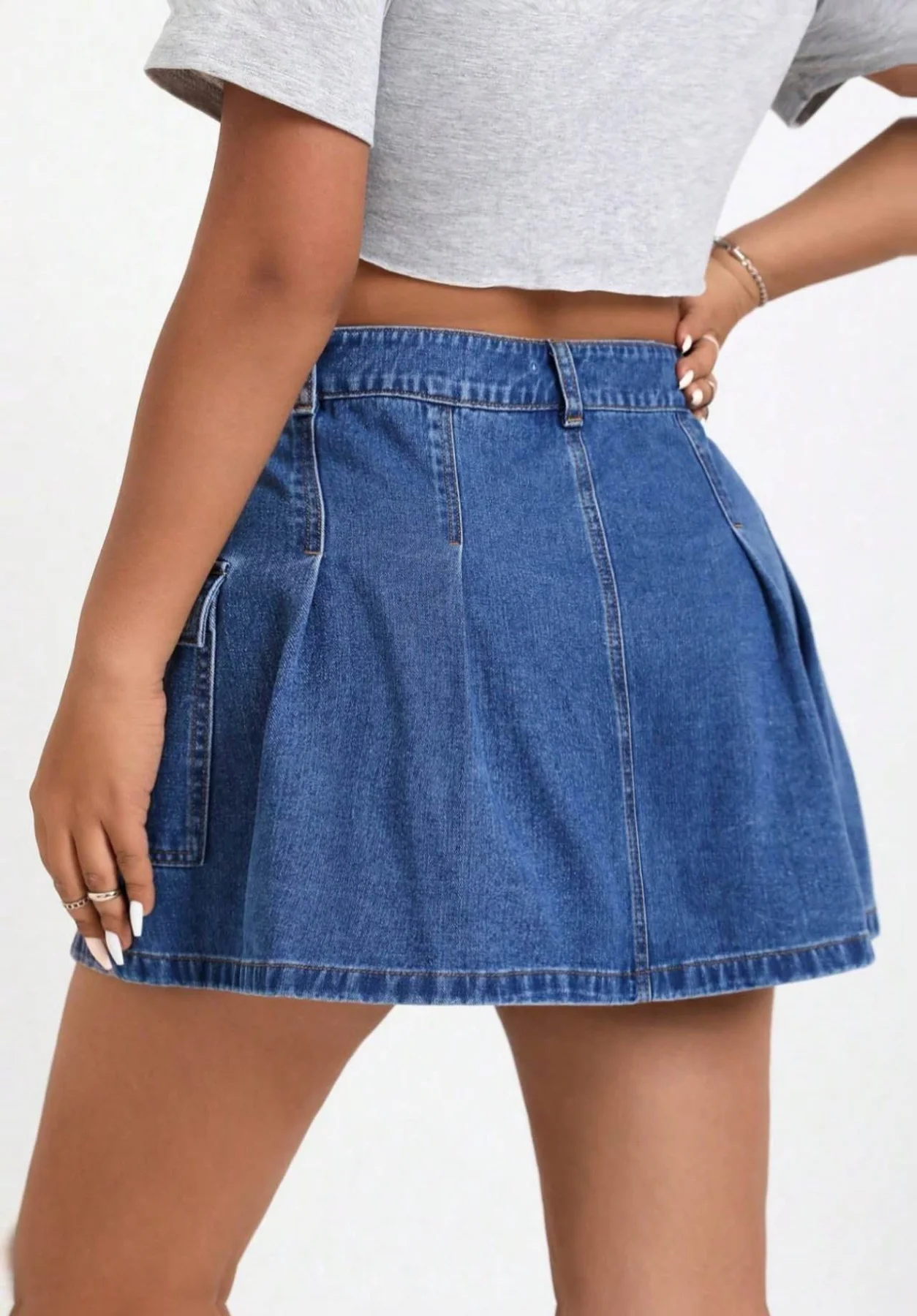 تنورة قصيرة بطيات من قماش الدنيم Y2K - بدون تمدد + 2 جيوب كبيرة |   شبابي سهل المطابقة