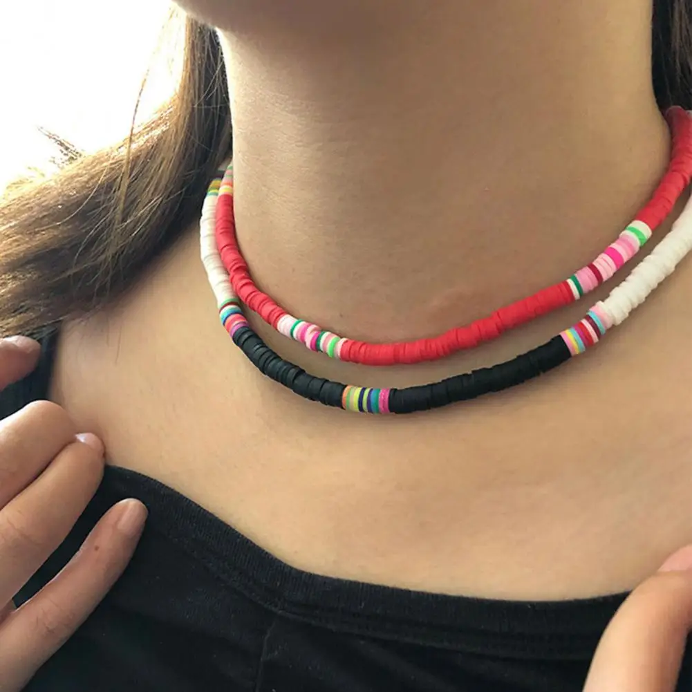 Women Necklace Colorful Beads Bohemian Polymer Clay Choker Stackable Long Lasting Collar Necklace For Party Collar Femenino