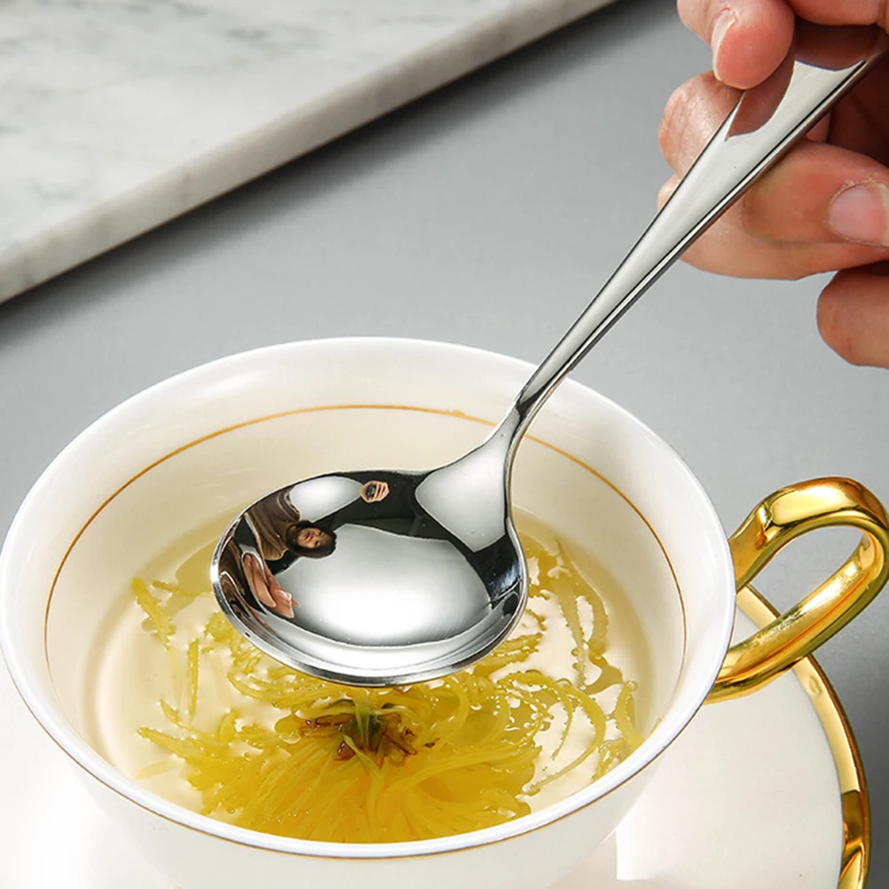

Stainless Steel Spoon Long Handle Mixing Long Handle Spoon Serving Ladle Teaspoons Dinnerware Kitchen Utensils