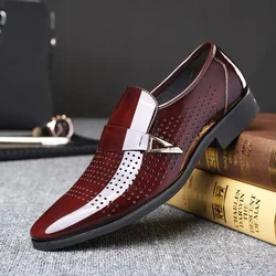 Formal Leather Shoes for Men Concise Slip on Dress Male Footwear Business Office Pointed Summer Breathable Hollow Man Loafers