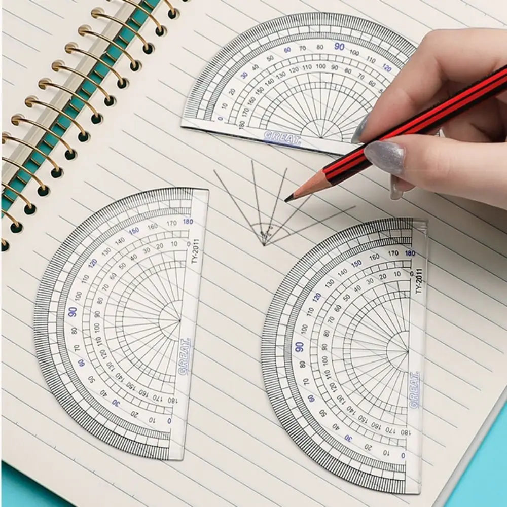 Durable Triangle/Half Round 180/360 Degree Protractor Plastic Transparent Angles Measuring Ruler Drawing Ruler Students Gift