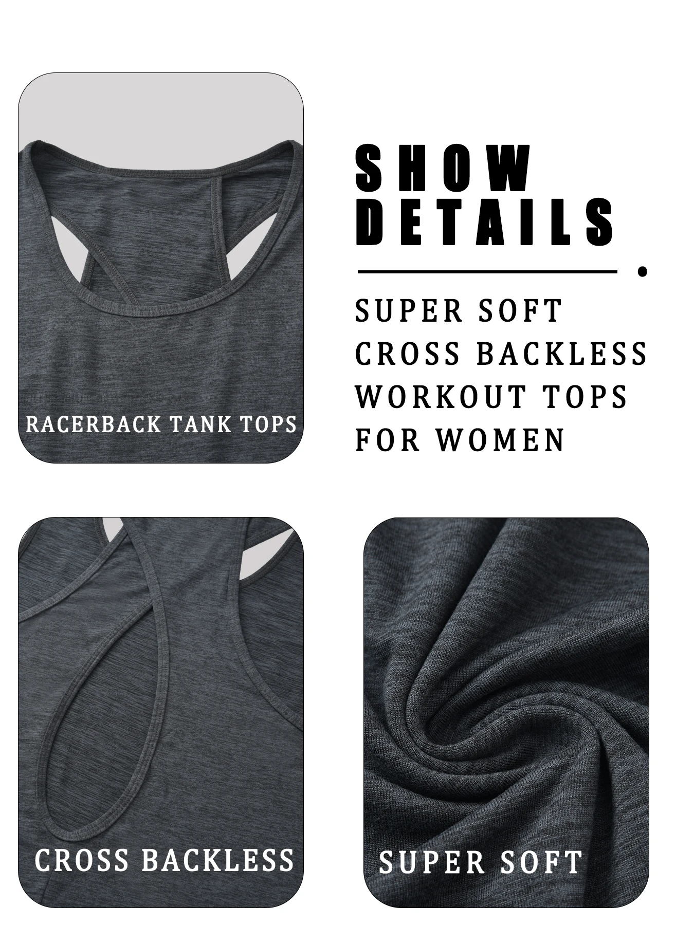 Superweiche Rückenfreie Workout-Tops für Frauen Racerback Tanktops Offener Rücken Lauf-Muskelshirt Yoga-Shirts – Detail 5