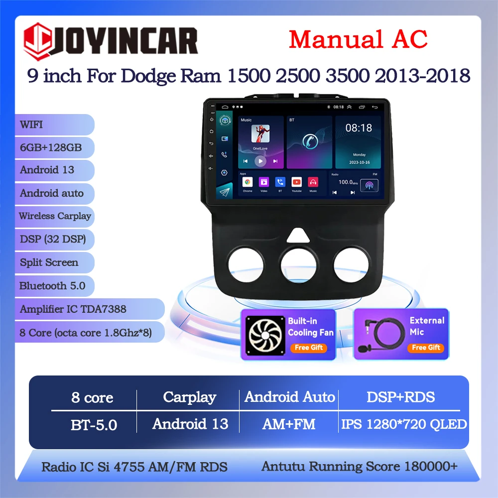 

Joyincar 9'' 2din Car Radio Multimedia Player For Dodge Ram 1500 2500 3500 2013-2018 Carplay Android 13 WIFI DSP GPS Navi Stereo