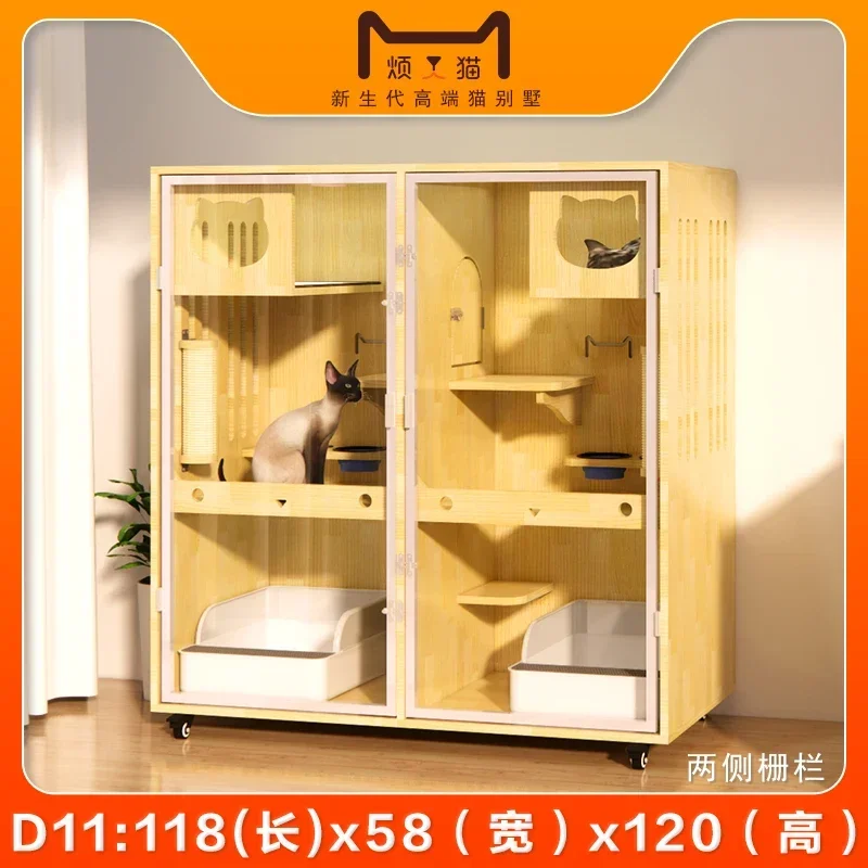 Closed Isolation Cat Cage Villa Real Wooden Cabinet Home Cat Nest House Three-Layer Oversized