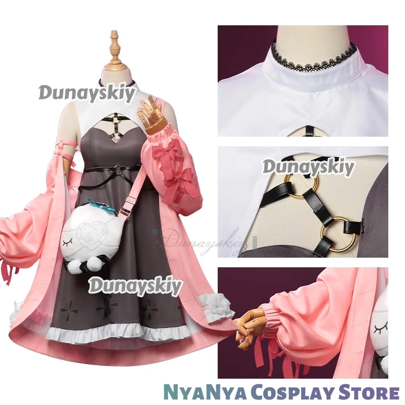 Disfraz Virtual Youtuber Allie ssiabrigo rosa vestido de Lolita bolso de hombro cola de oreja conjunto completo mujer traje de Carnaval de Halloween