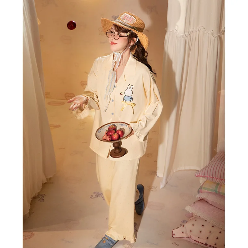 Neue Miffy Frühling und Herbst langärmelige Pyjamas Damen reine Baumwolle lässig niedlich einfache Strickjacke Home Kleidung